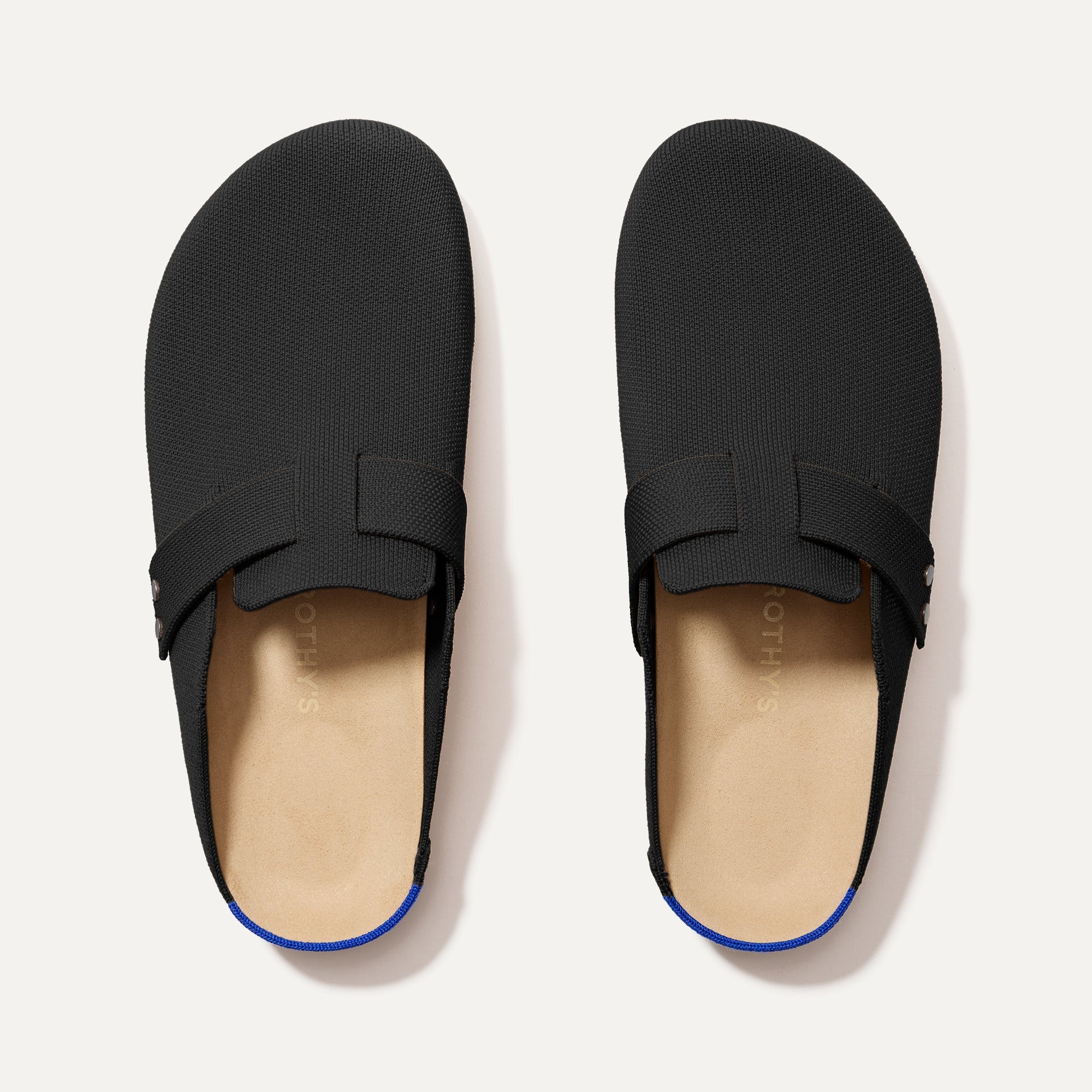The Men's Clog in Soft Black shown from the top.