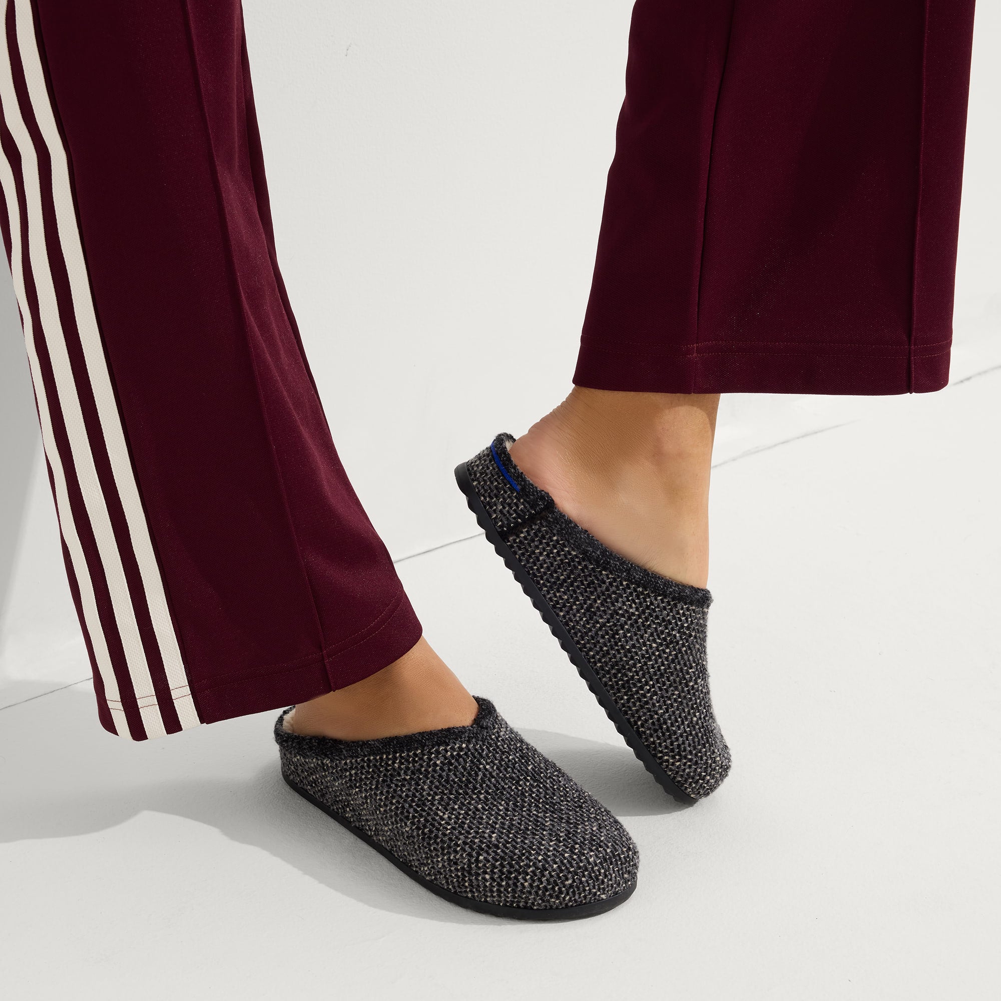 hover | Model wearing The Cozy Clog in Black Sesame Boucle.
