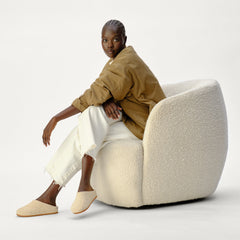 Alternate view of a model wearing The Cozy Clog in Honeybun Bouclé.
