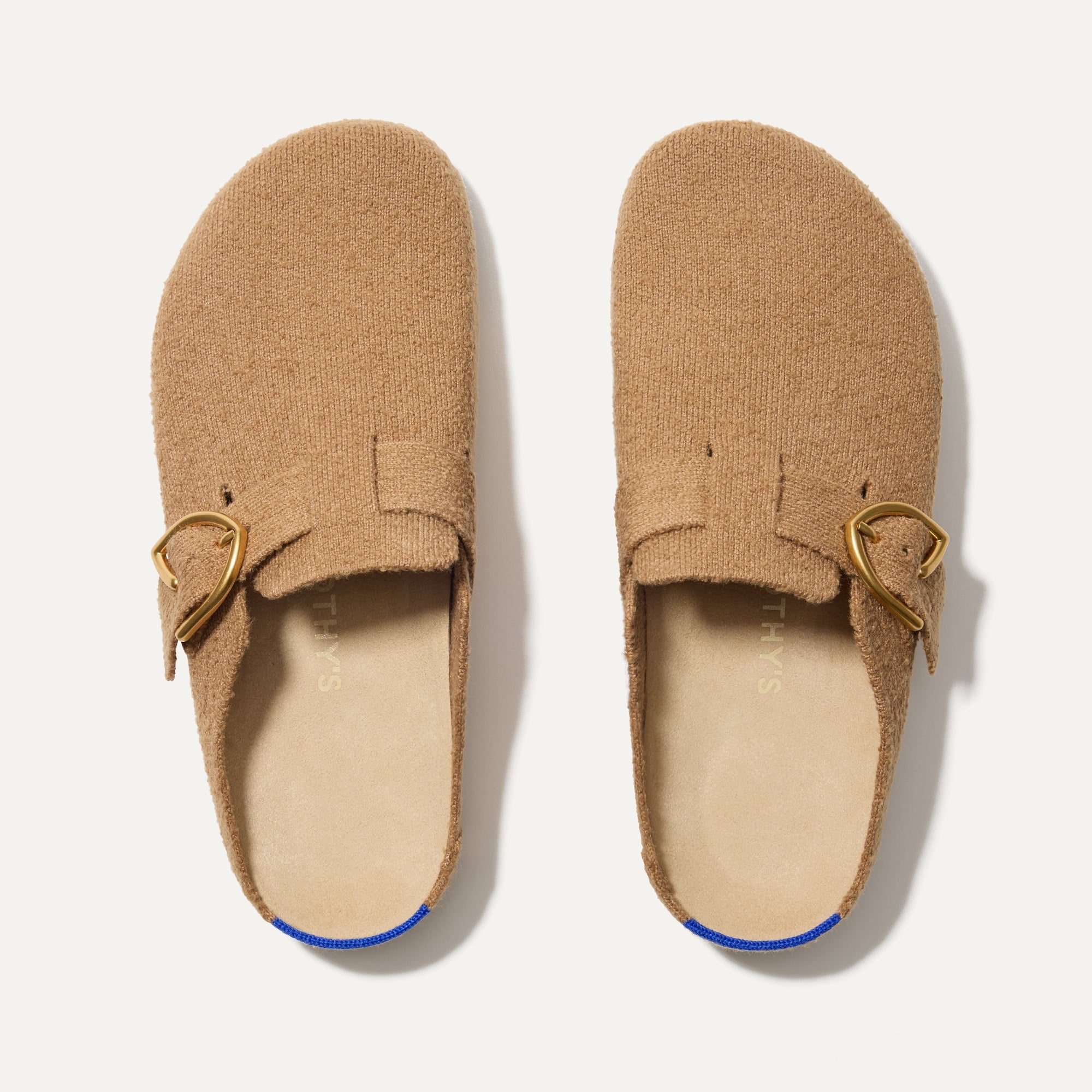 The Buckle Clog in Wren Bouclé shown from the top.