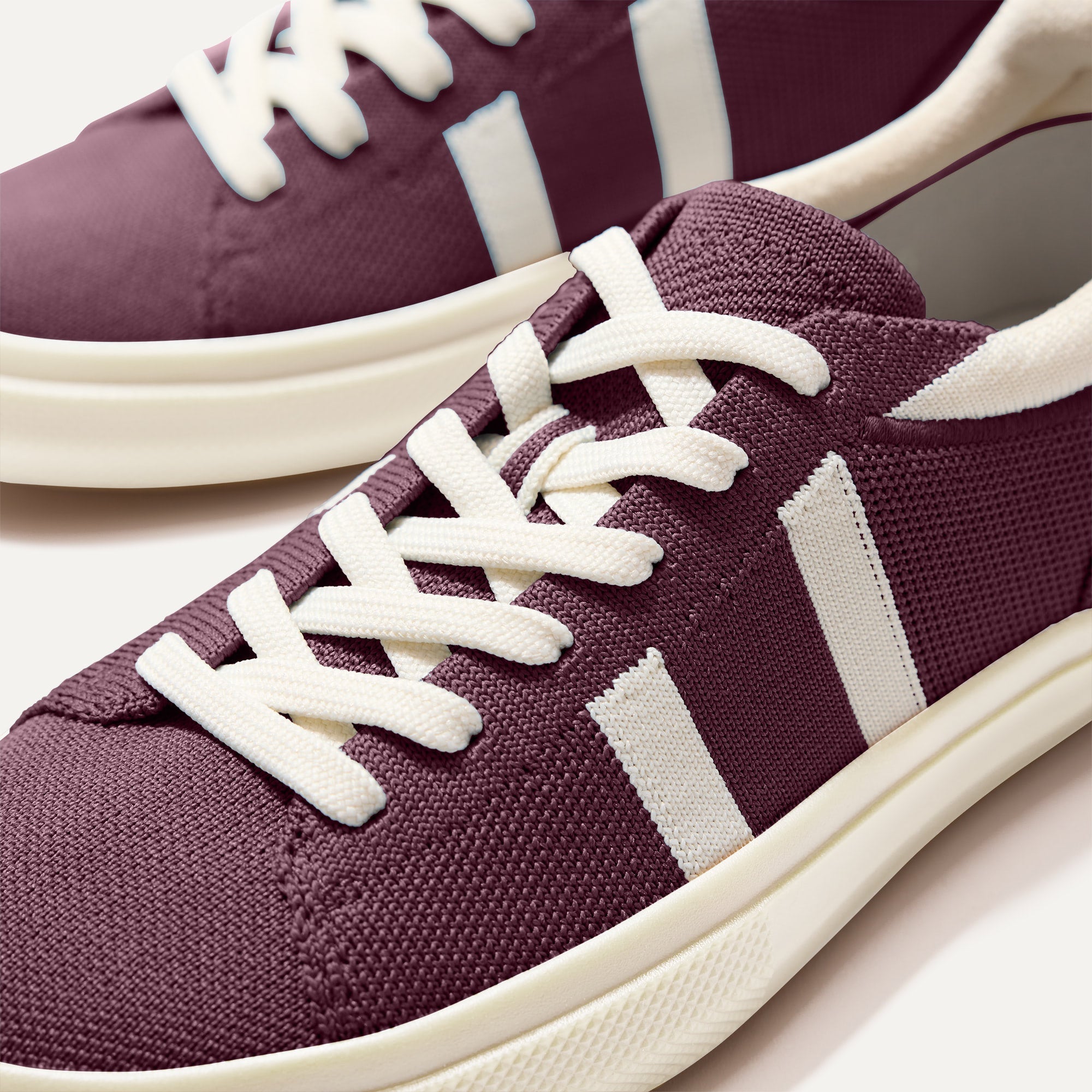 Close up of the toe and stitching details of The RS02 Sneaker Burgundy Blitz.
