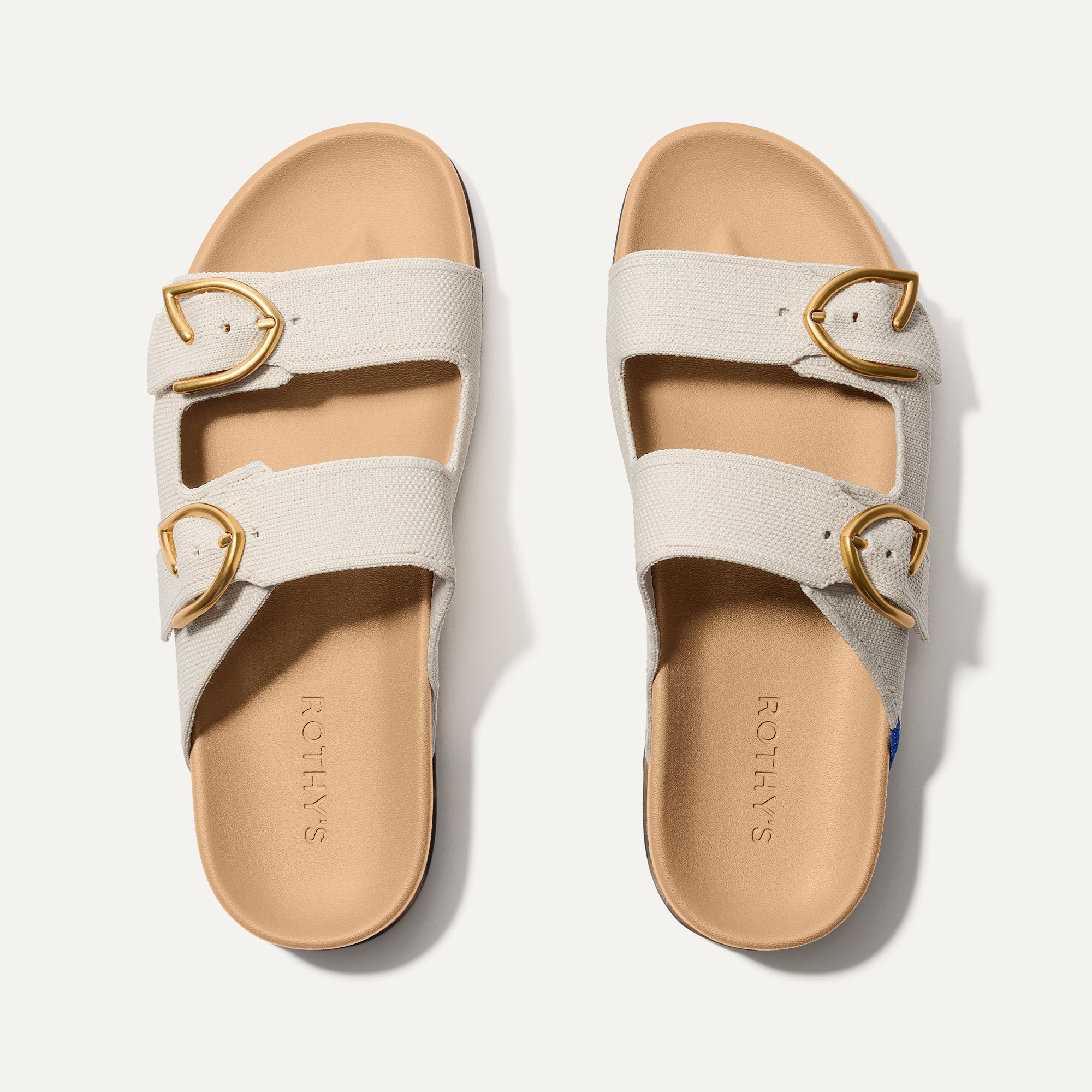 The Buckle Slide Sandal in Sea Salt shown from the top.