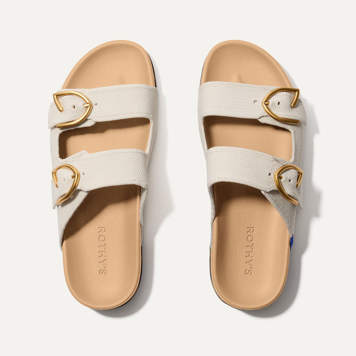 The Buckle Slide Sandal in Sea Salt shown from the top.