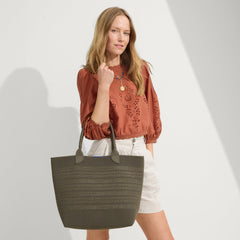hover | Model holding The Lightweight Tote in Safari Crochet.