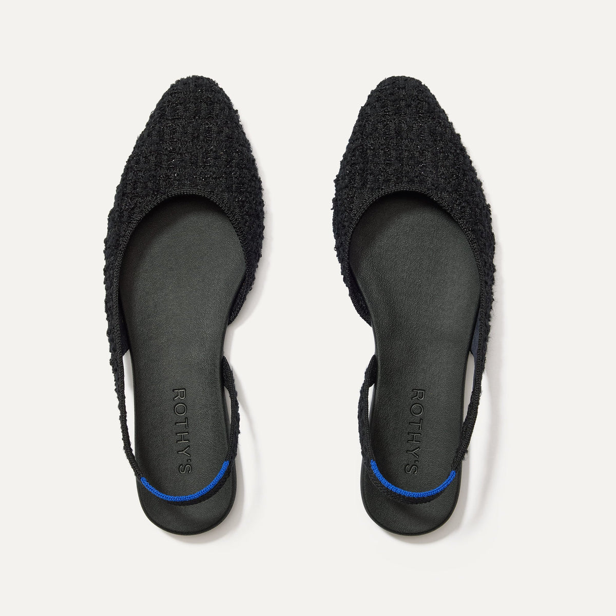 The Almond Slingback in Black Bouclé shown from the top.