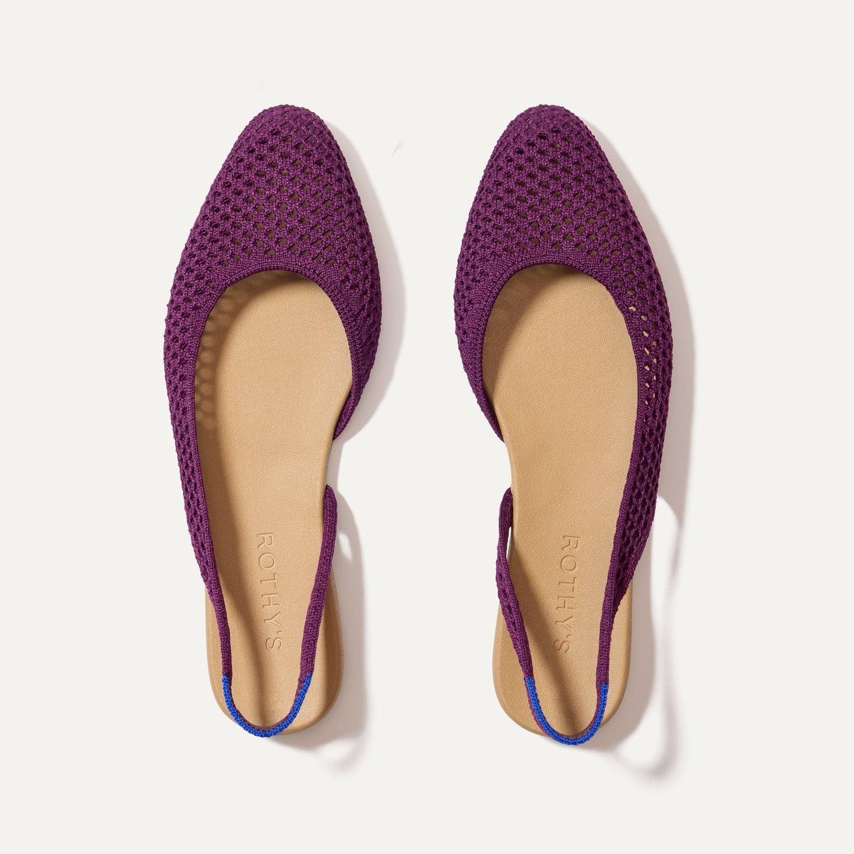 The Almond Slingback in Plum Mesh shown from the top.