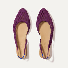 The Almond Slingback in Plum Mesh shown from the top.