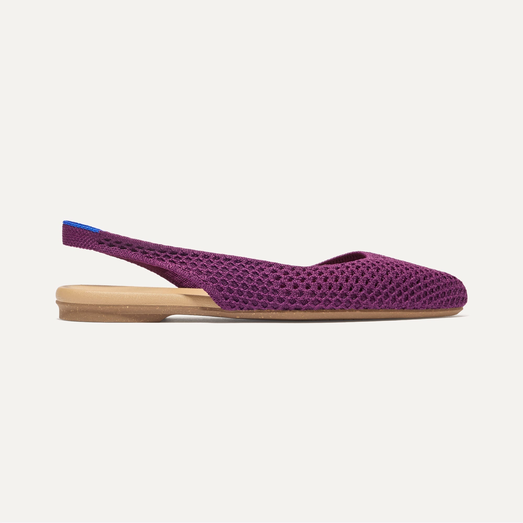 Side view of The Almond Slingback in Plum Mesh.