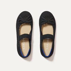 The Kids Bow Mary Jane in Black Mesh shown from the top.