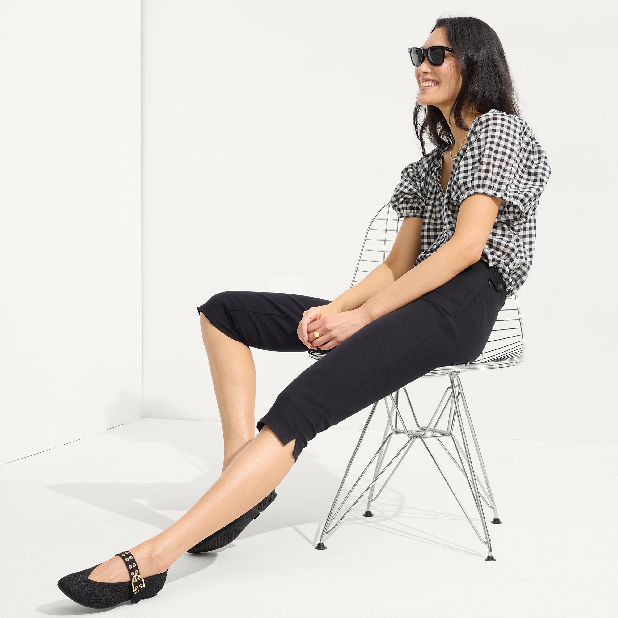 Alternate view of a model wearing The Max Buckle Mary Jane in Black Mesh.