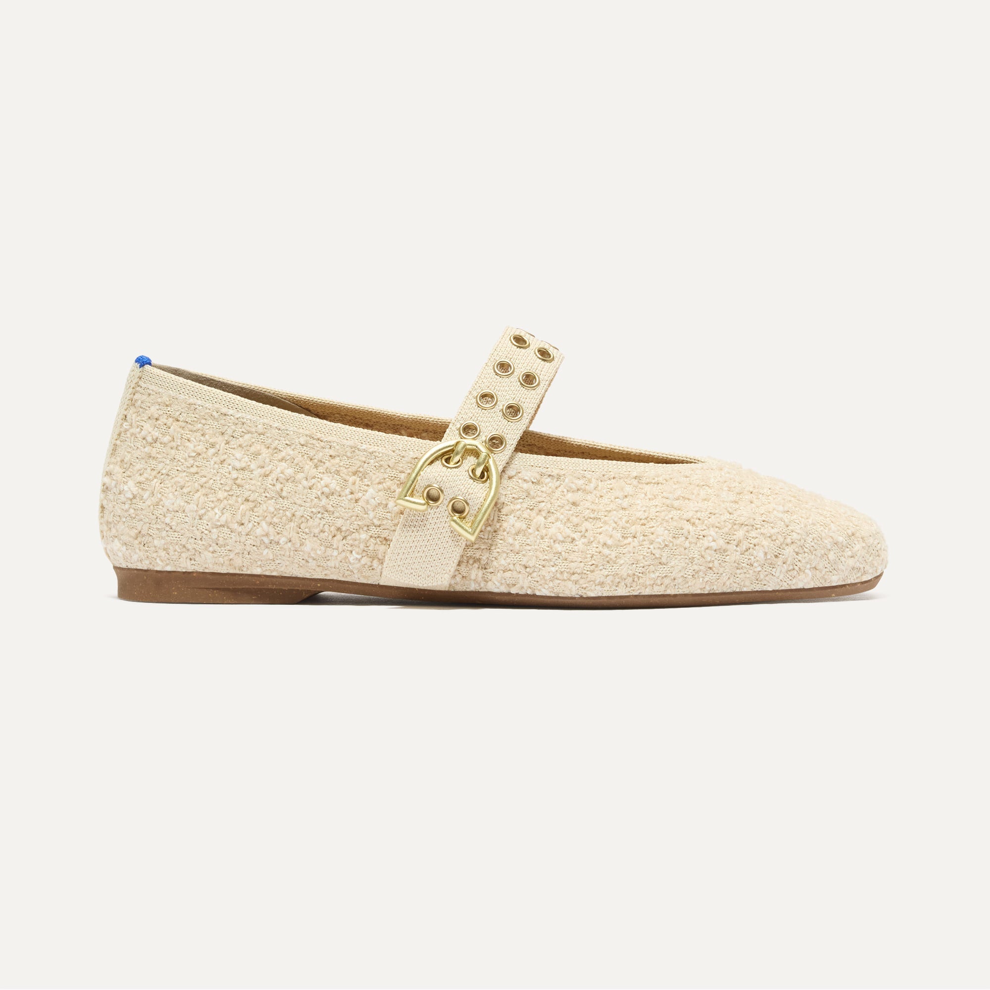 The Max Buckle Mary Jane in Pearl Bouclé shown from the side.