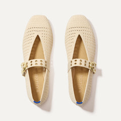 The Max Buckle Mary Jane in Off White Mesh shown from the top.