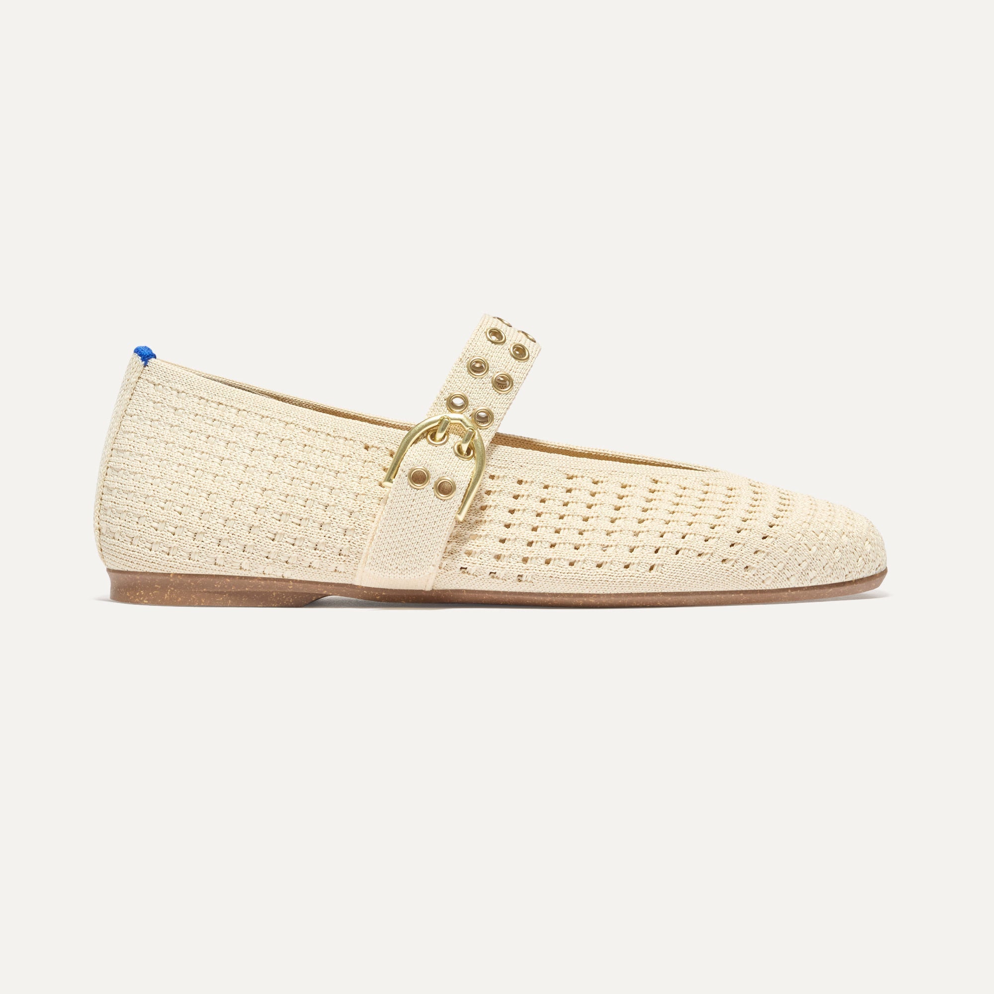 The Max Buckle Mary Jane in Off White Mesh shown from the side.