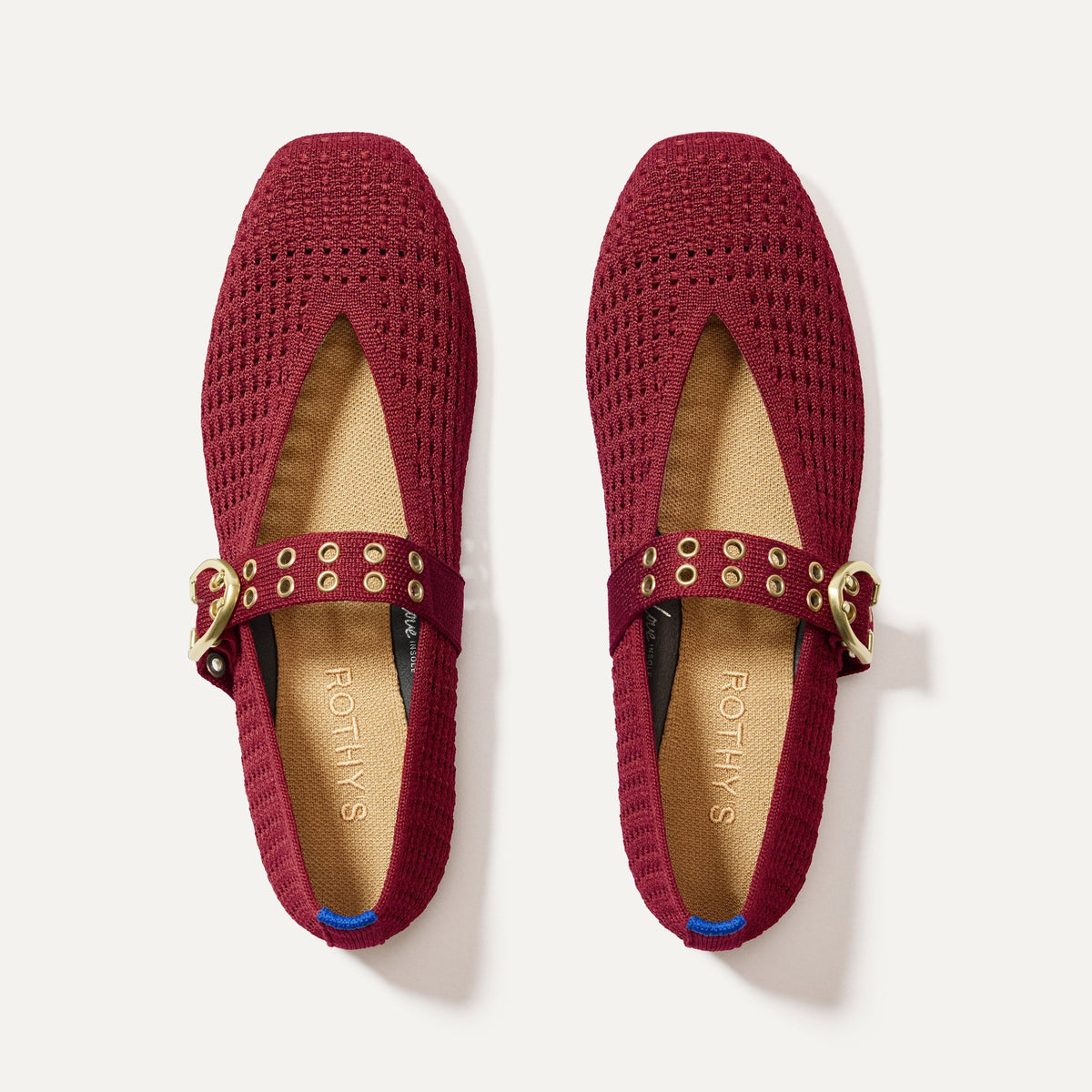 The Max Buckle Mary Jane in Ruby Mesh shown from the top.