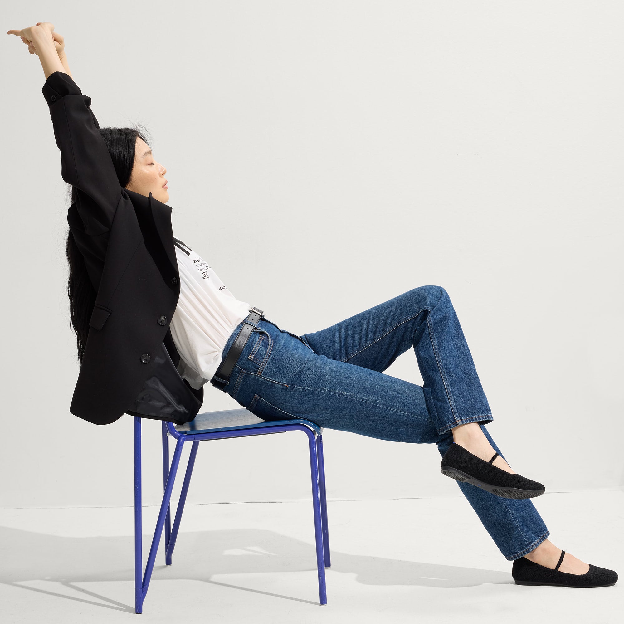 Alternate view of a model wearing The Max Square Mary Jane in ReVelvet™ Black.