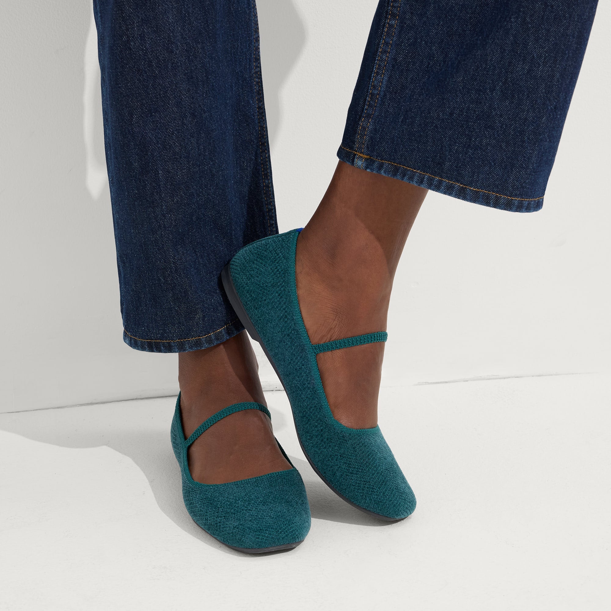 hover | Model wearing The Max Square Mary Jane in ReVelvet™ Everglade.