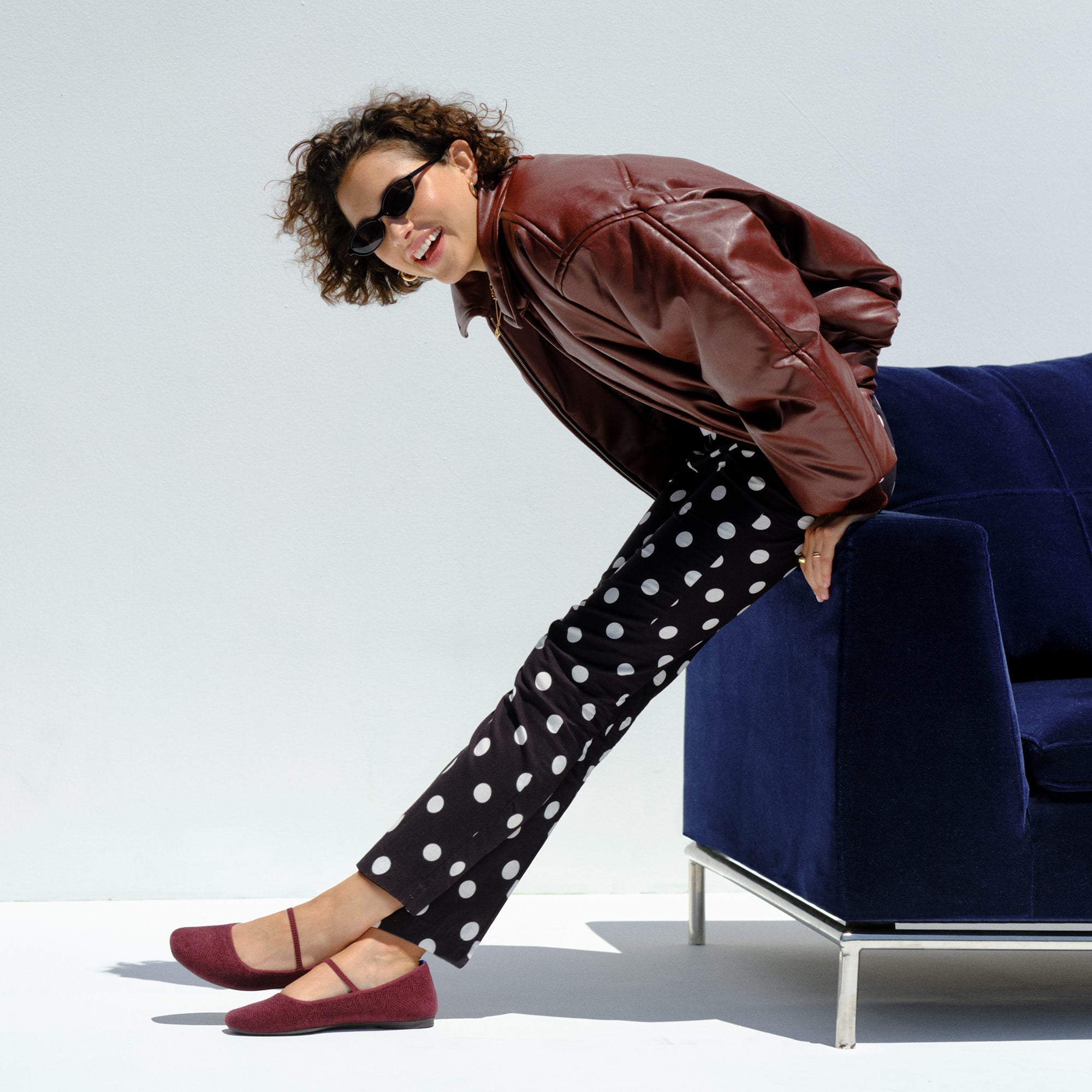 Alternate view of a model wearing The Max Square Mary Jane in ReVelvet™ Syrah.