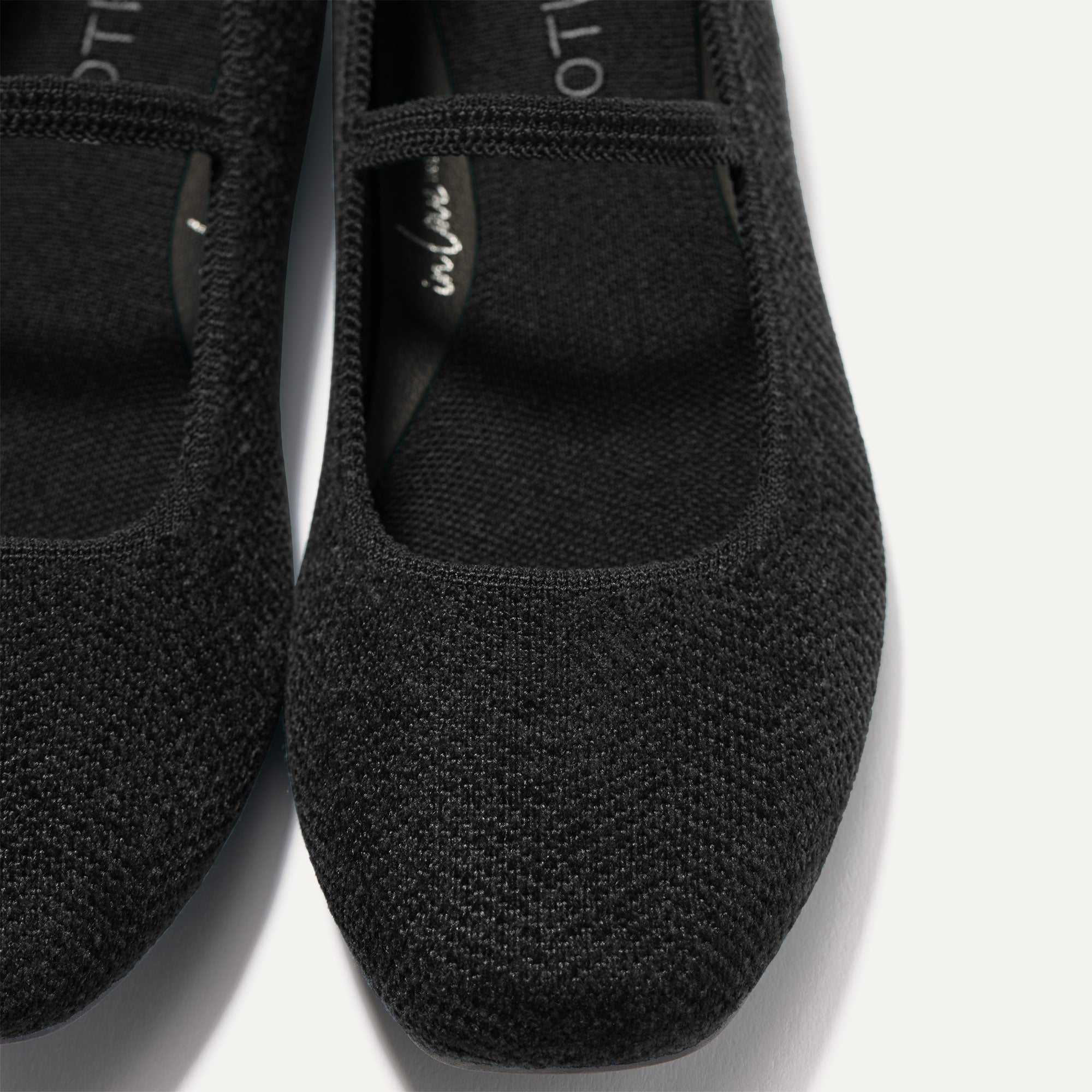 Top view of the square toe and rounded vamp of The Max Square Mary Jane in ReVelvet™ Black.