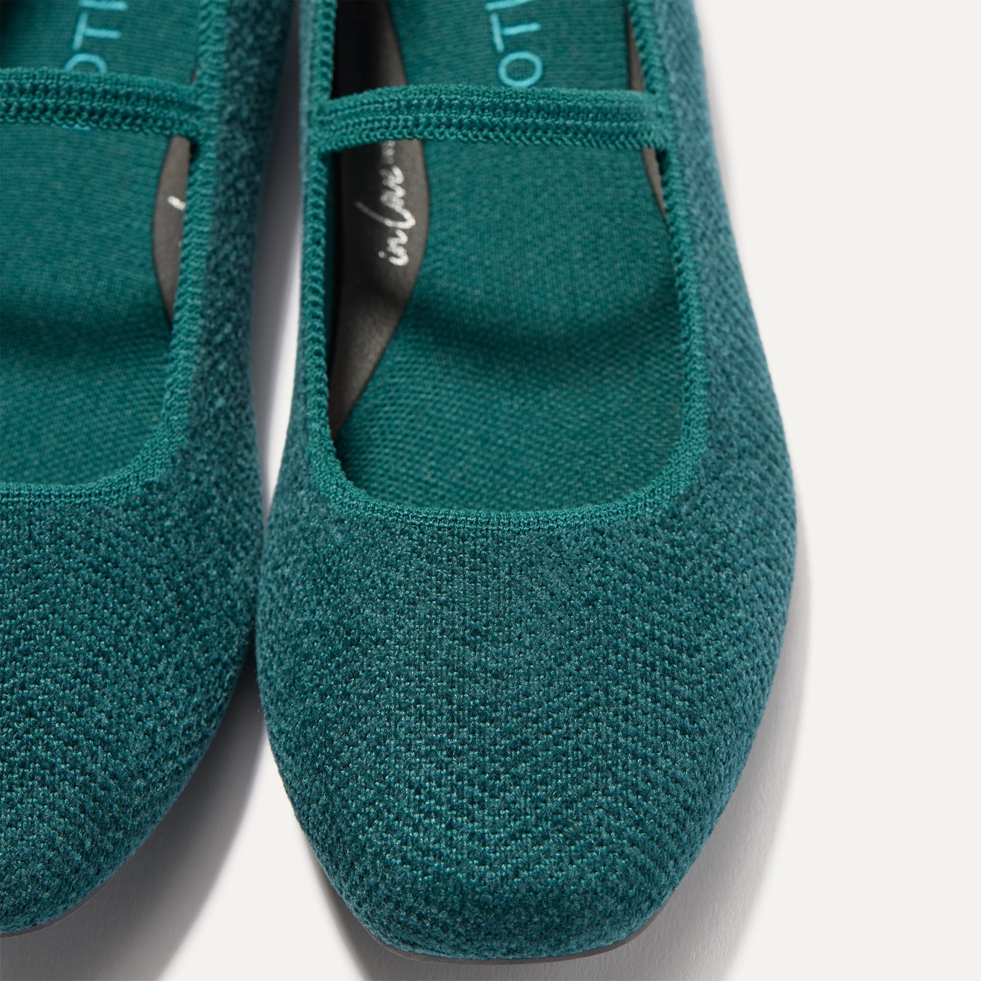 Top view of the square toe and rounded vamp of The Max Square Mary Jane in ReVelvet™ Everglade.