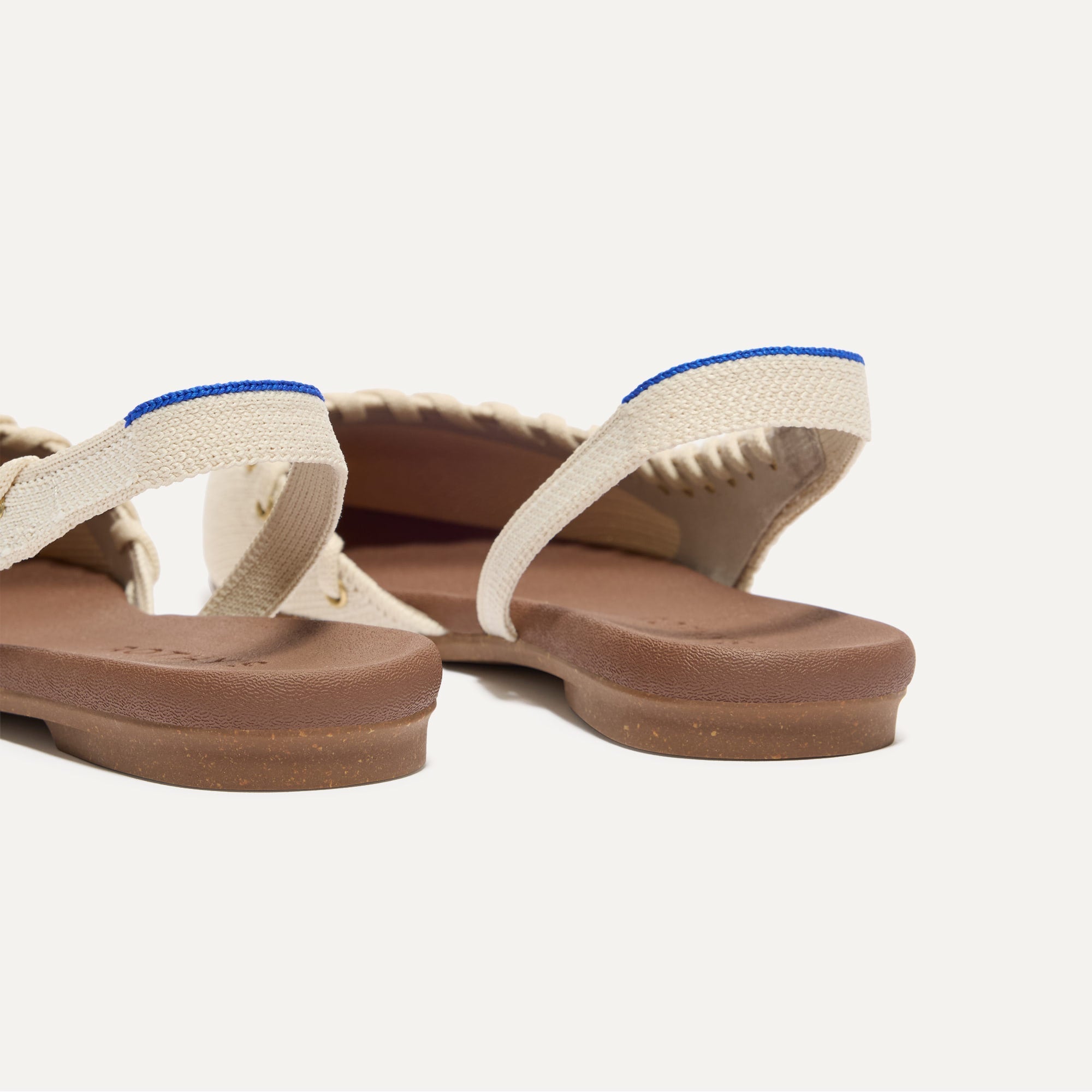 Close up of the heel The Almond Slingback in Eyelet Ivory.