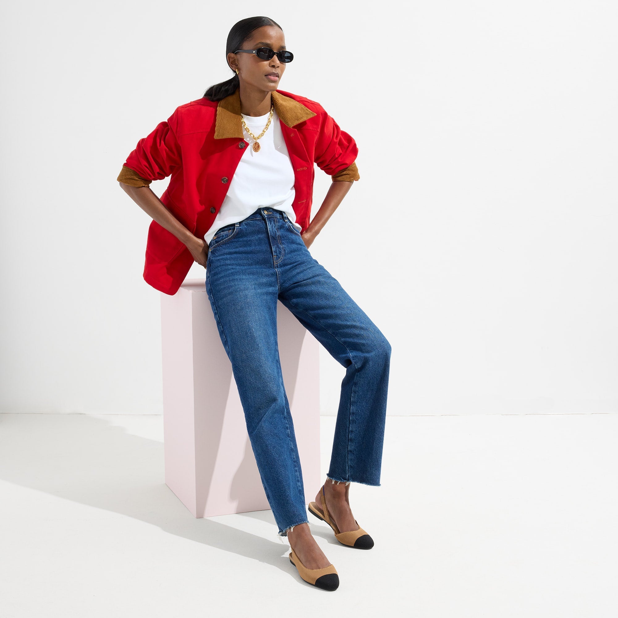 Alternate view of a model wearing The Almond Slingback.