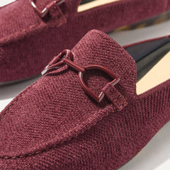 Close up of the toe and hardware of The Double Bit Loafer Mule in ReVelvet™ Syrah.