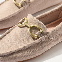 Close up of the toe and hardware of The Double Bit Driver in ReVelvet™ Dove.