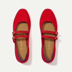 The Double Buckle Mary Jane in ReVelvet™ Red Crisp shown from the top.