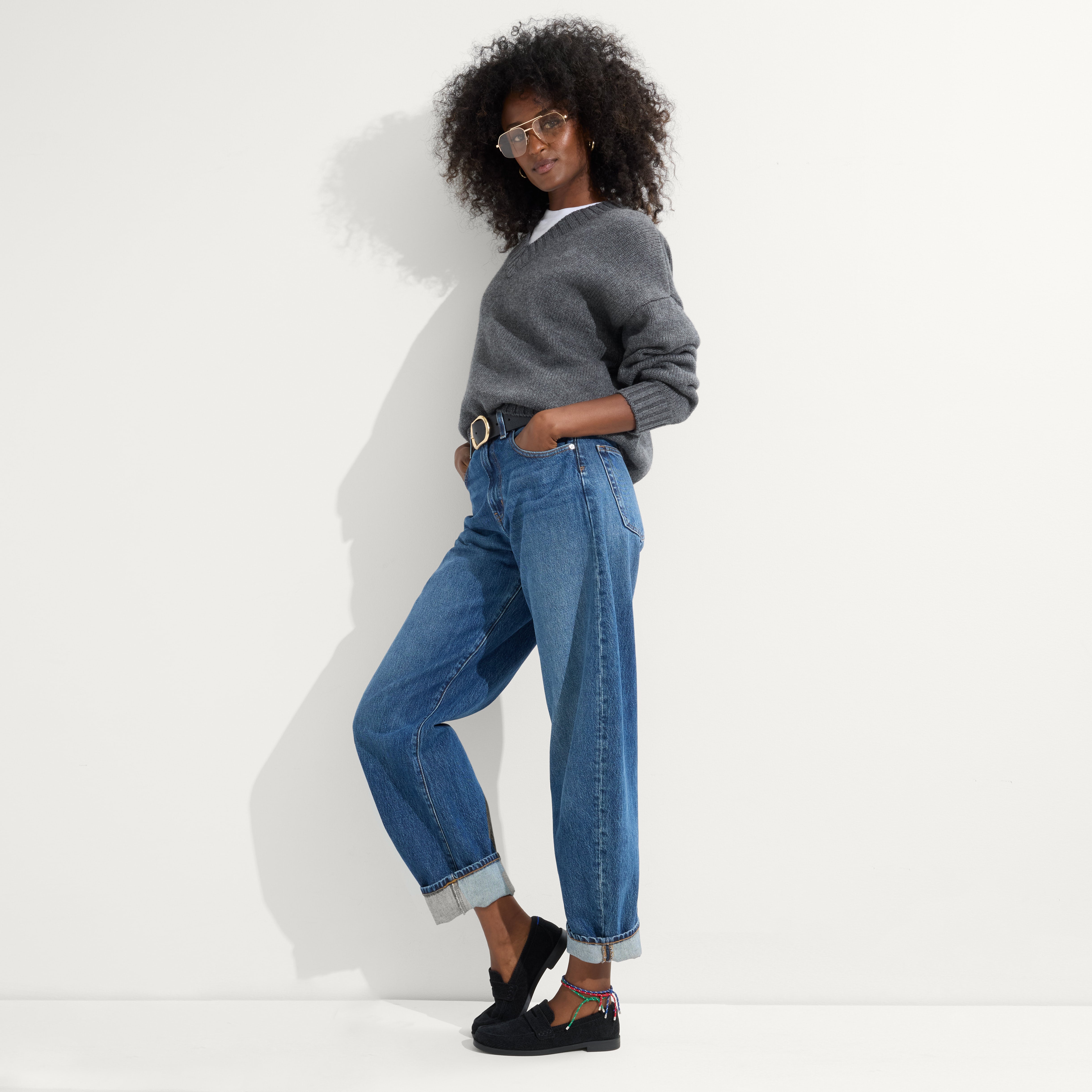 Alternate view of a model wearing The Penny Loafer in ReVelvet™ Black.