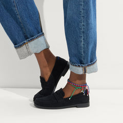 hover | Model wearing The Penny Loafer in ReVelvet™ Black.