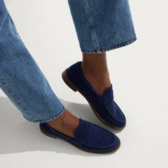 hover | Model wearing The Penny Loafer in ReVelvet™ Navy.