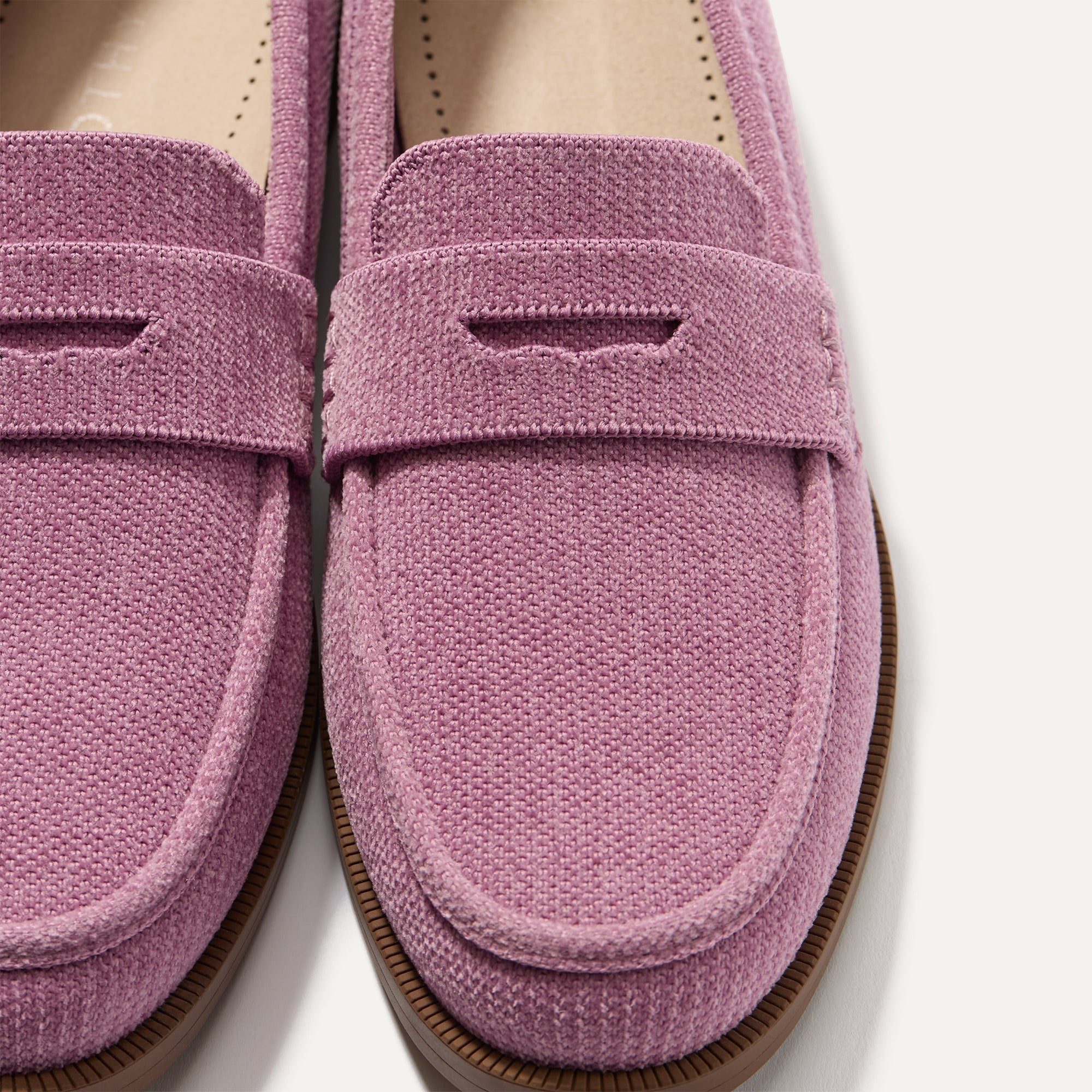 Close up of the toe box and penny keeper of The Penny Loafer in ReVelvet™ Lilac.