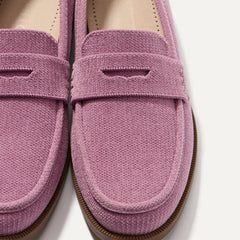 Close up of the toe box and penny keeper of The Penny Loafer in ReVelvet™ Lilac.