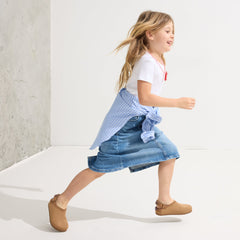 Alternate view of a child wearing The Kids Clog in Java Chip.