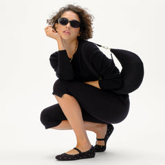 Alternate view of a model wearing The Square Mary Jane in Studded Black.