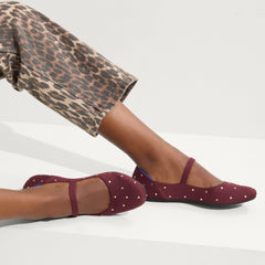hover | Model wearing The Square Mary Jane in Studded Syrah.