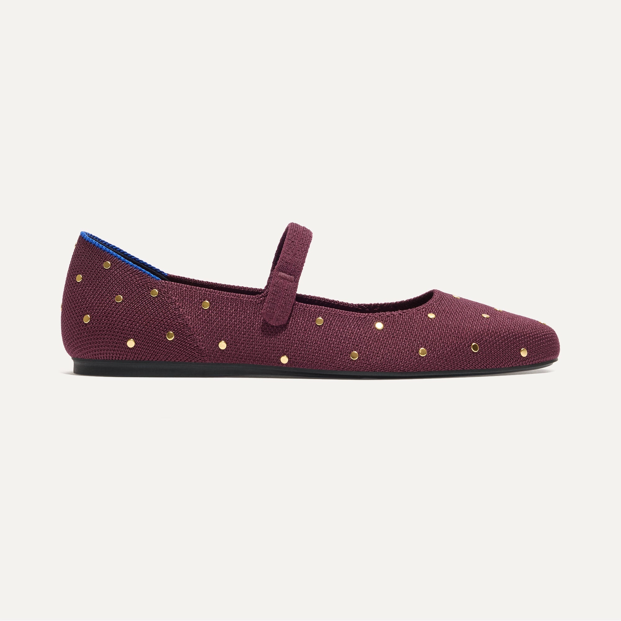 The Square Mary Jane in Studded Syrah shown from the side.