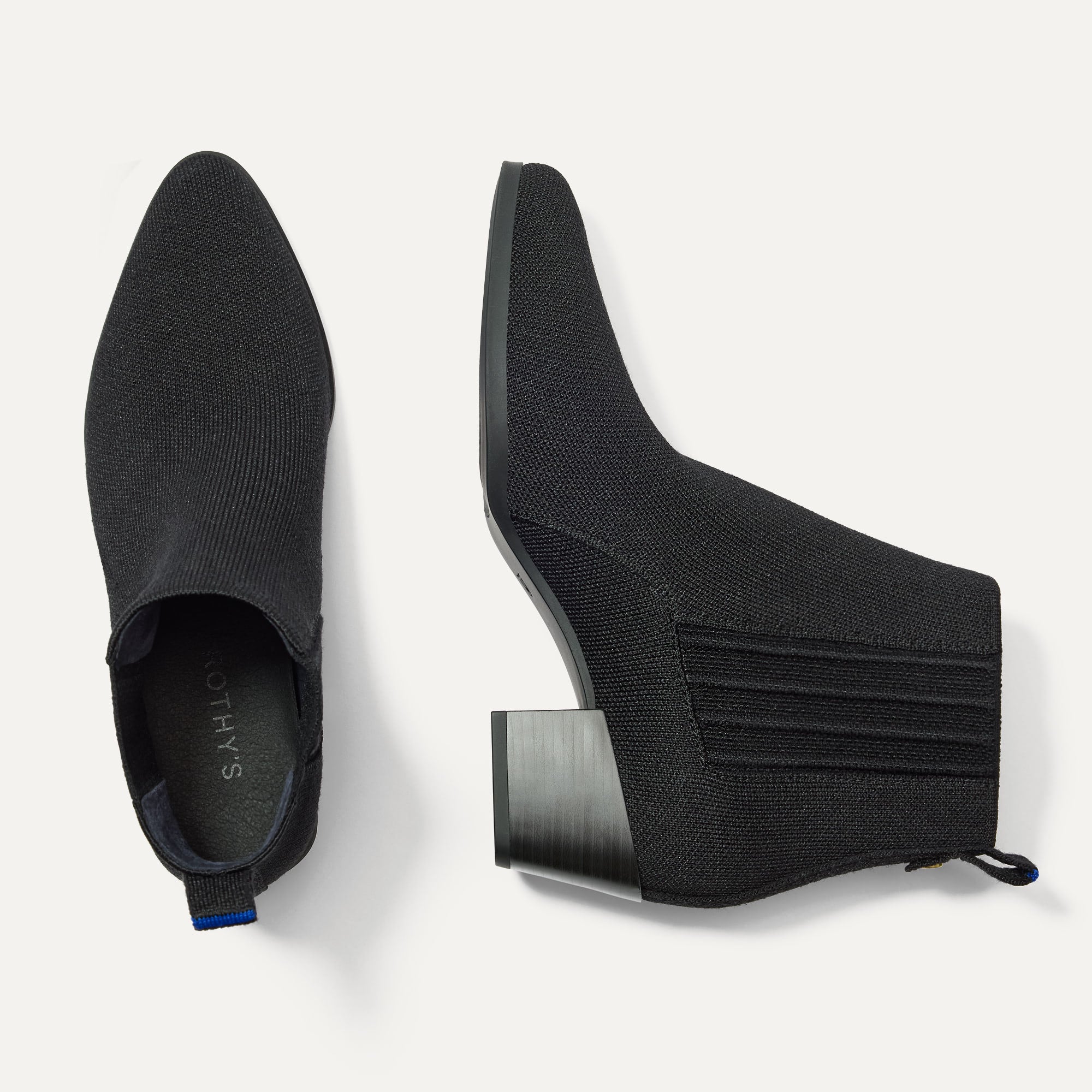 A pair of The Western Bootie in Black shown from the top.