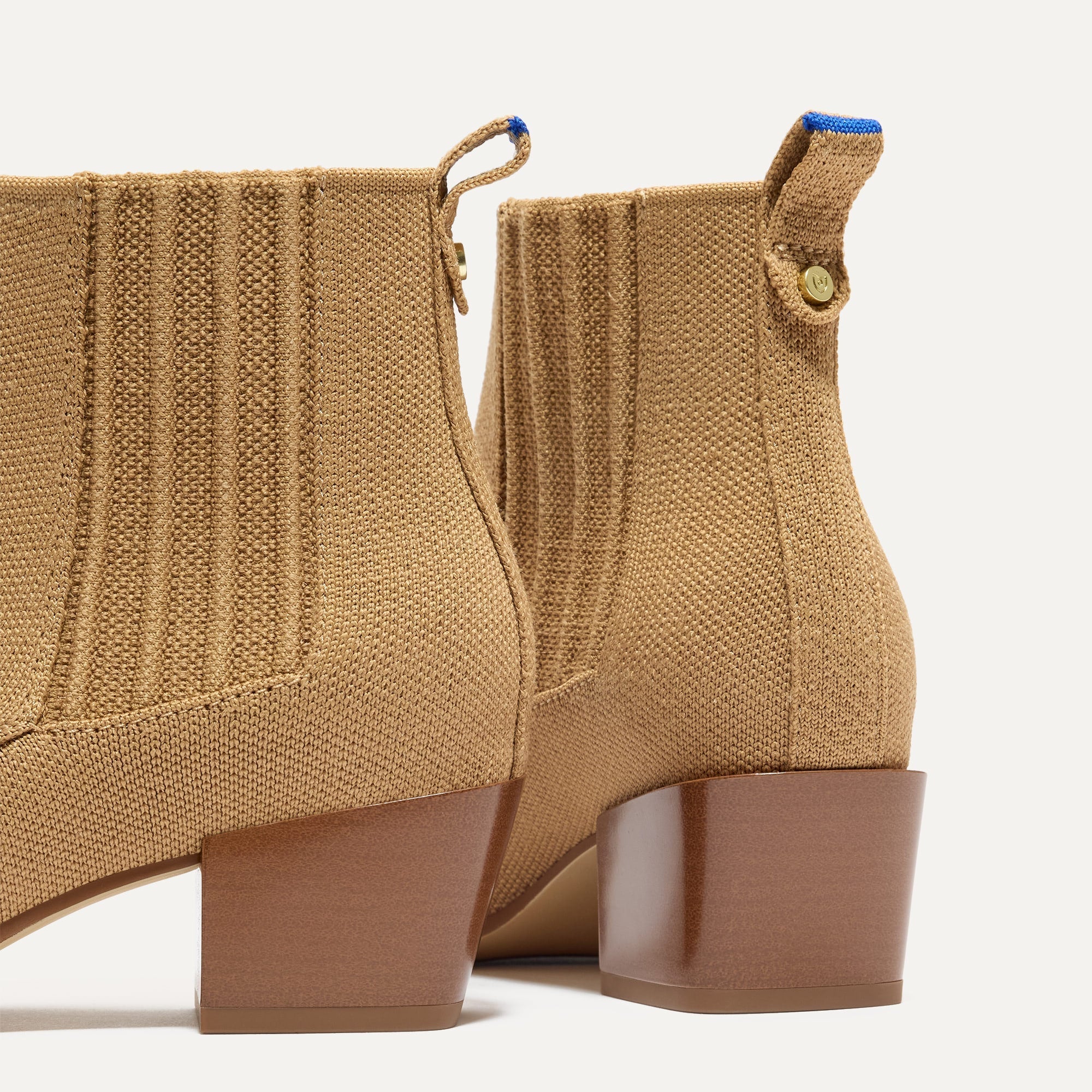 Close up of the block heel of The Western Bootie in Wren.