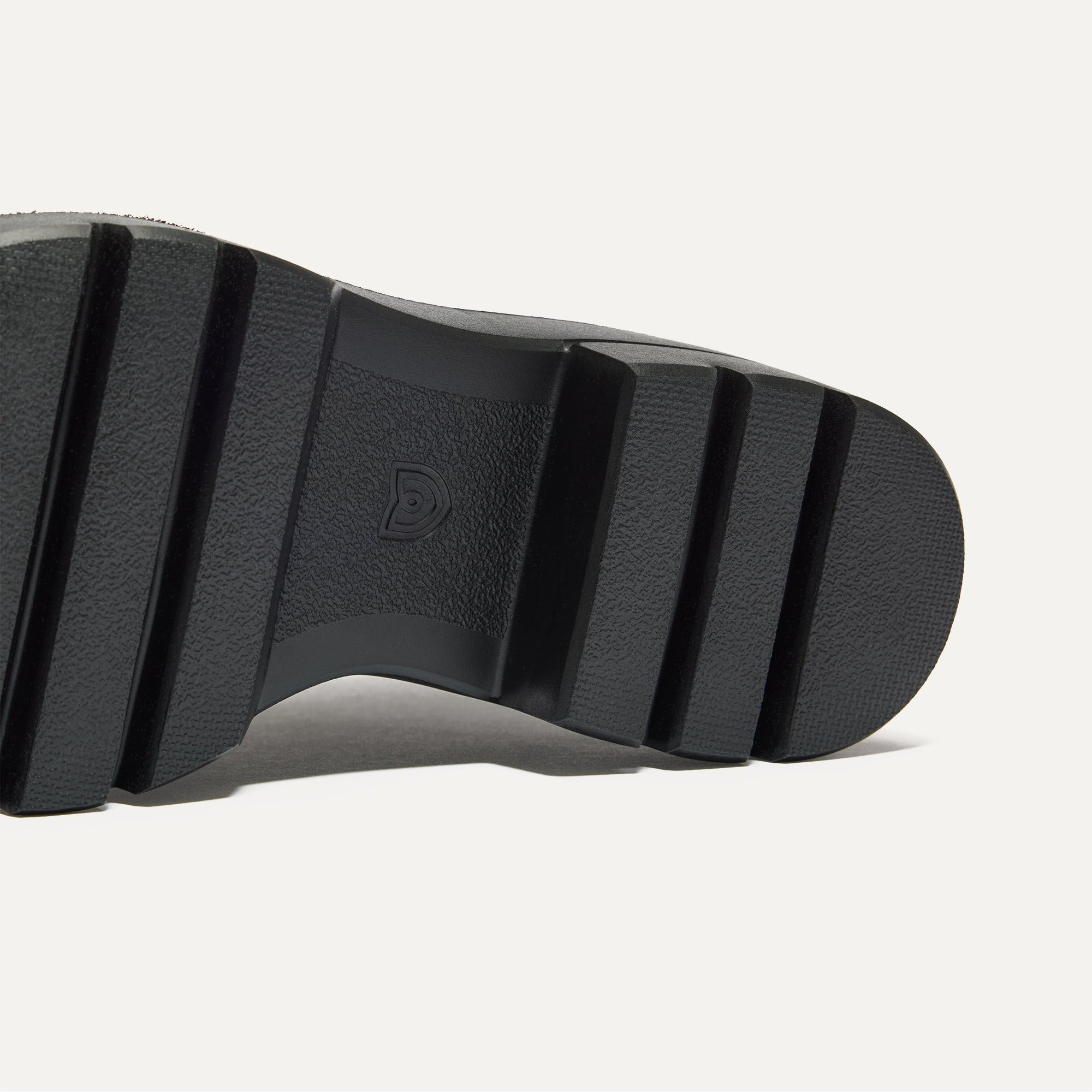 Close up of the outsoles of The Puddle Skipper Boot in Black.
