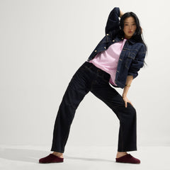 Alternate view of a model wearing The Casual Clog in ReVelvet Syrah.