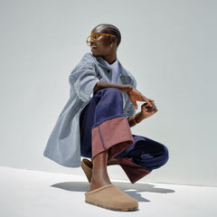 Alternate view of a model wearing The Casual Clog in ReVelvet Portobello.