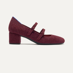 The Double Buckle Mary Jane Heel in ReVelvet™ Syrah shown from the side.