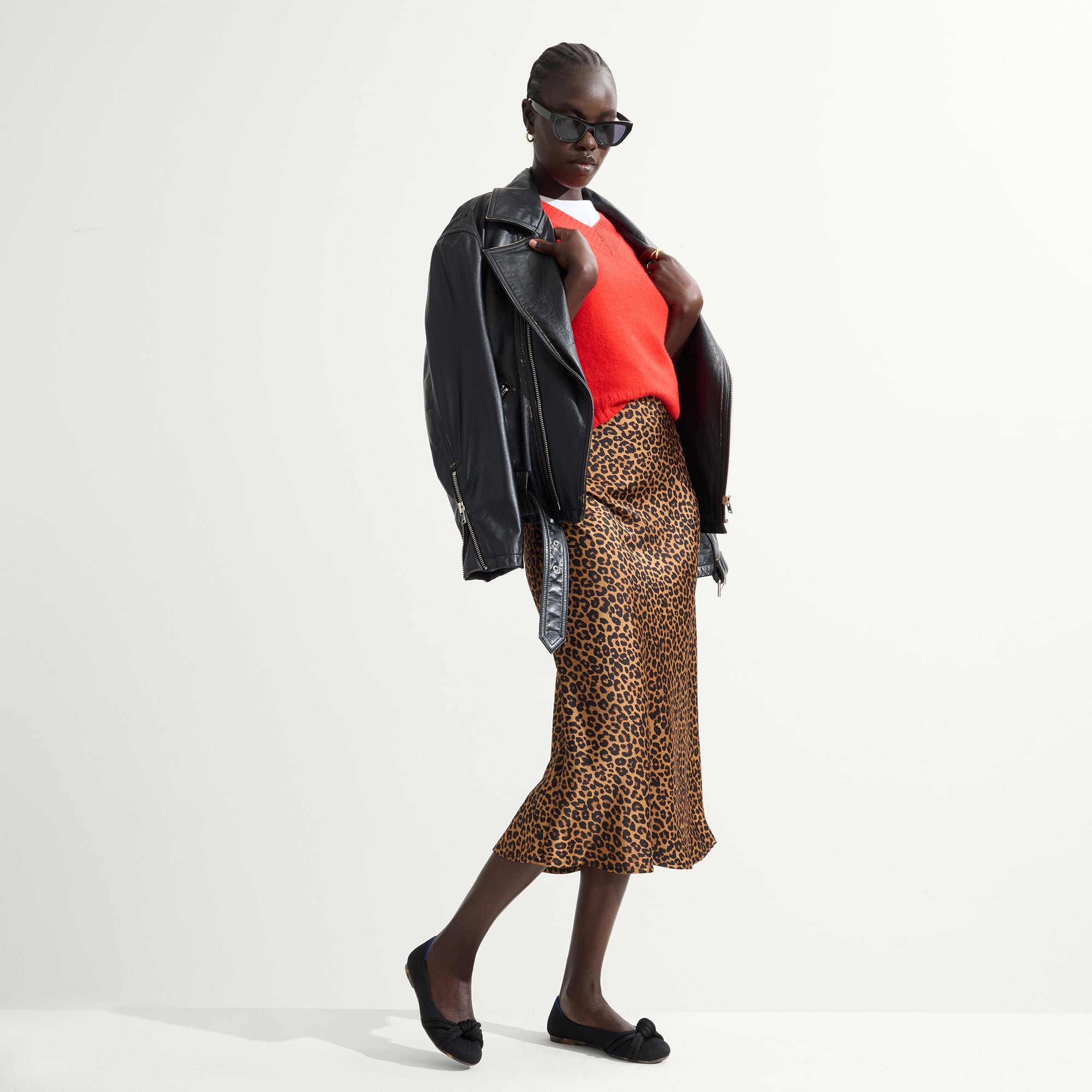 Alternate view of a model wearing The Knot Ballet Flat in Black.