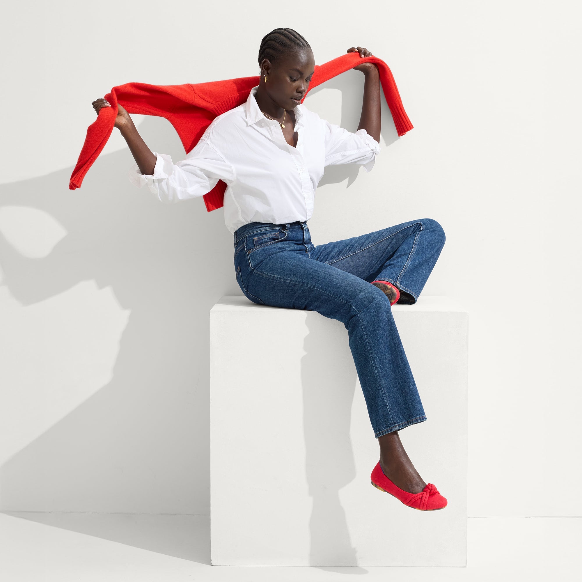 Alternate view of a model wearing The Knot Ballet Flat in Lollipop Red.