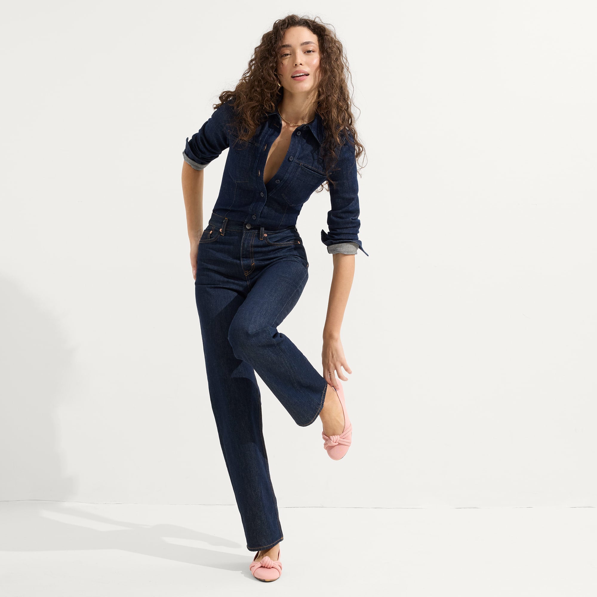 Alternate view of a model wearing The Knot Ballet Flat in Peony.