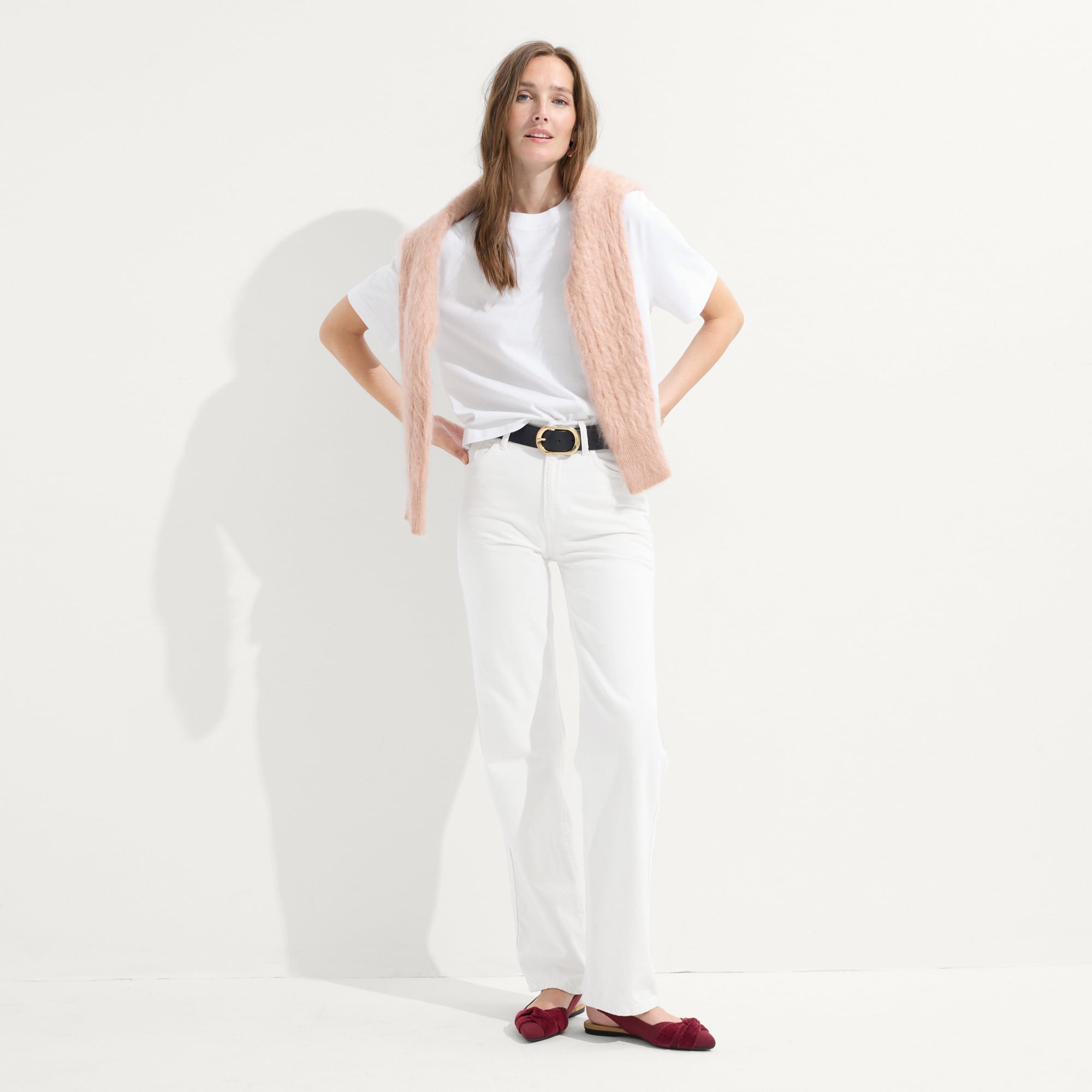 Alternate view of a model wearing The Twist Point Slingback.