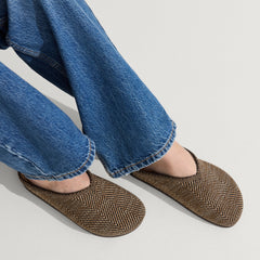 hover | Model wearing The Casual Clog in Spice Herringbone.