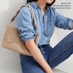 hover | Model wearing The Daily Crossbody in Knot Brown shown paired with the Shoulder Strap in Cream and Cocoa.